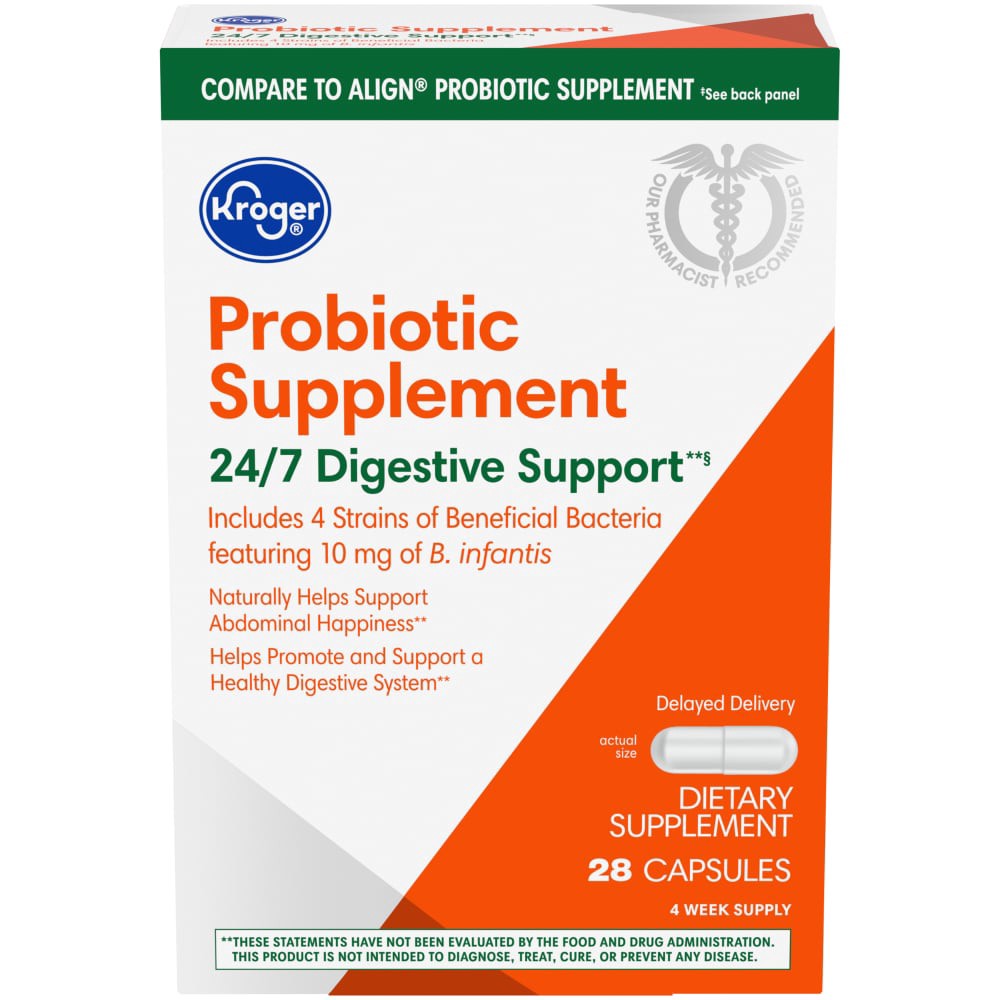 slide 3 of 3, Kroger 247 Digestive Support Probiotic Supplement Capsules, 28 ct