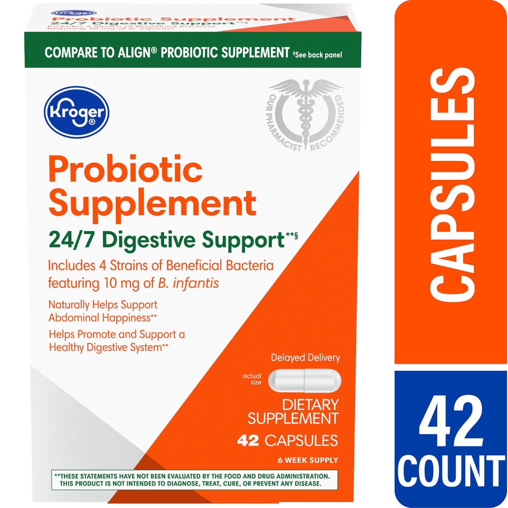 slide 2 of 3, Kroger 24/7 Digestive Support Probiotic Supplement Caplets, 42 ct
