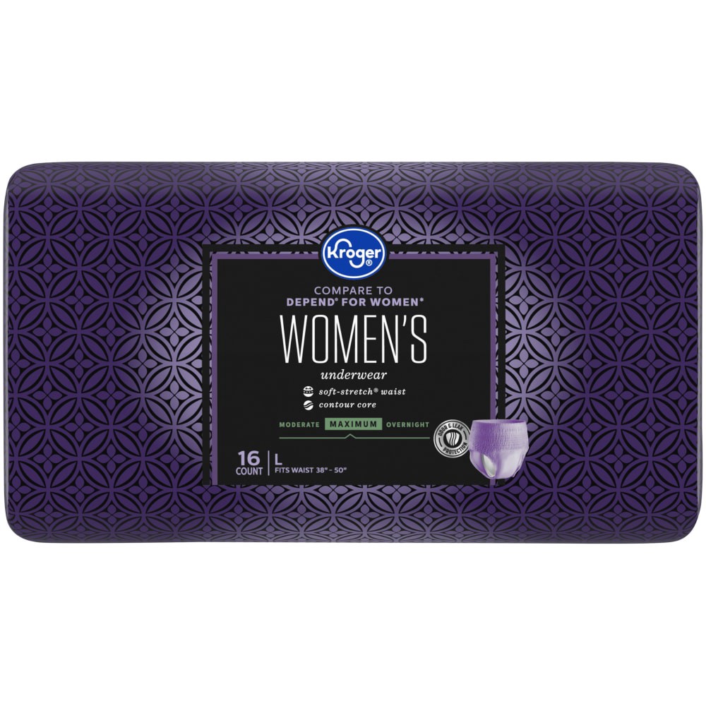 slide 4 of 5, Kroger Women's Large Maximum Absorbency Underwear, 16 ct