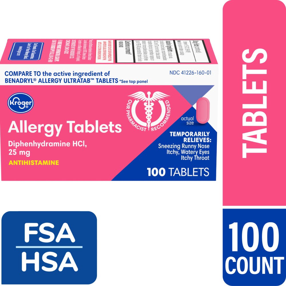slide 3 of 3, Kroger Allergy Tablets 25 Mg, 100 ct