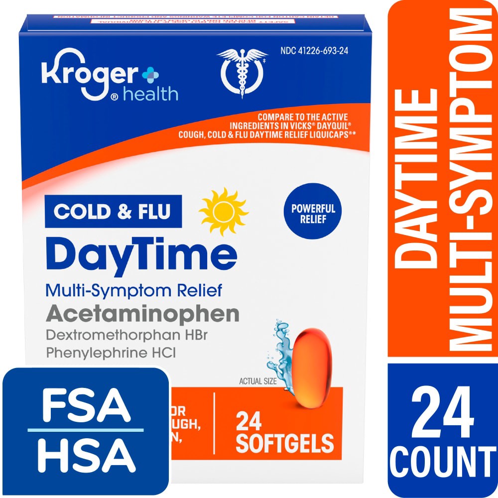 slide 3 of 3, Kroger Non-Drowsy Daytime Cold & Flu Softgels, 24 ct