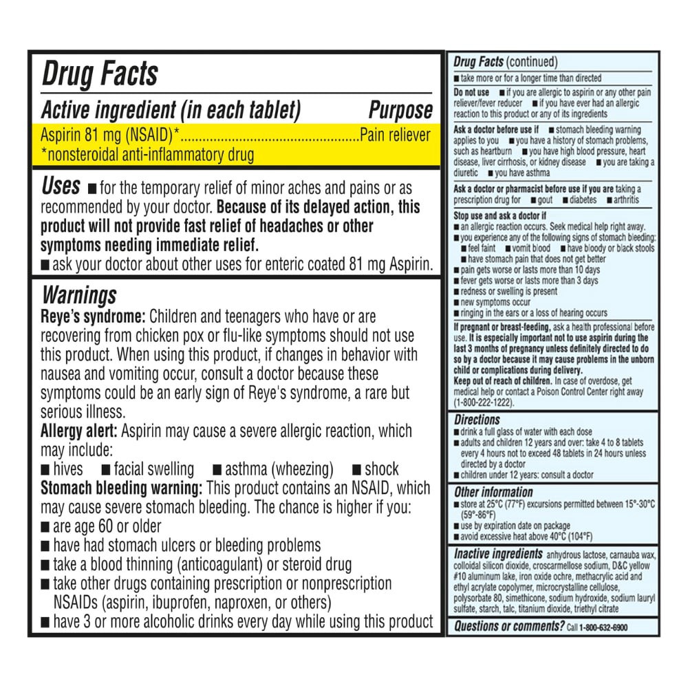 slide 5 of 5, Kroger Low Dose Aspirin Pain Reliever Enteric Coated Tablets 81Mg, 500 ct