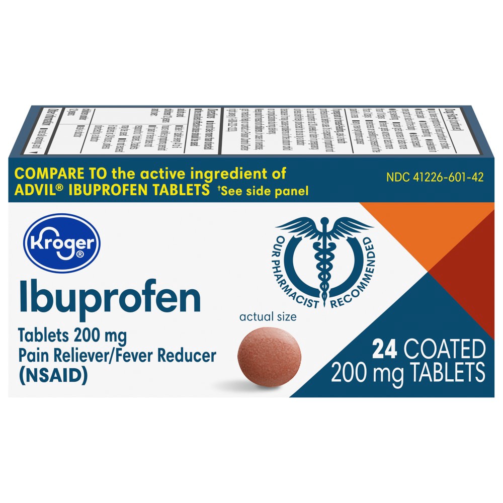 slide 4 of 6, Kroger Ibuprofen Pain Reliever/Fever Reducer Coated Tablets 200Mg, 24 ct