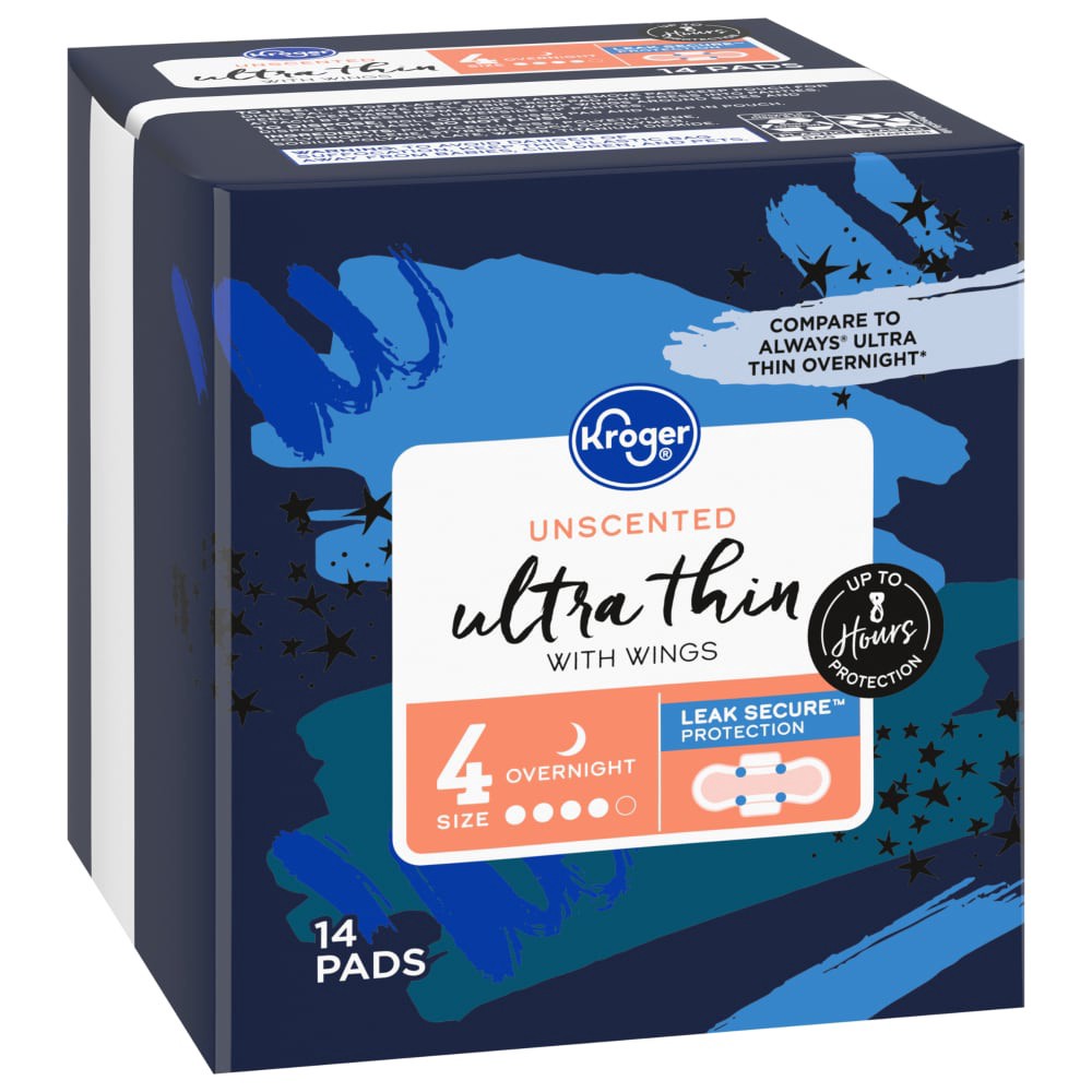 slide 2 of 2, Kroger Size 2 Unscented Winged Ultra Thin Extra Long Super Pads, 14 ct
