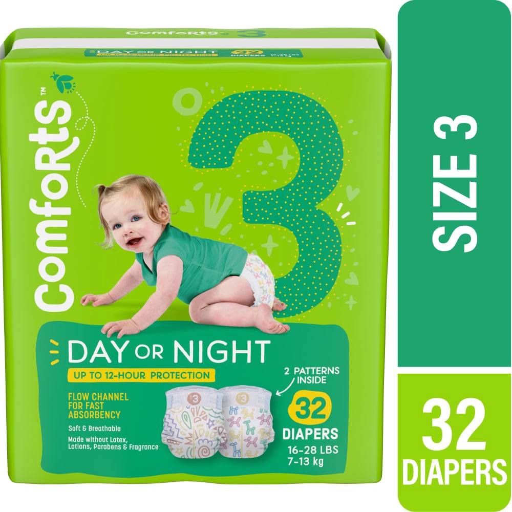 slide 2 of 5, Comforts Jumbo Diapers Size 3, 32 ct