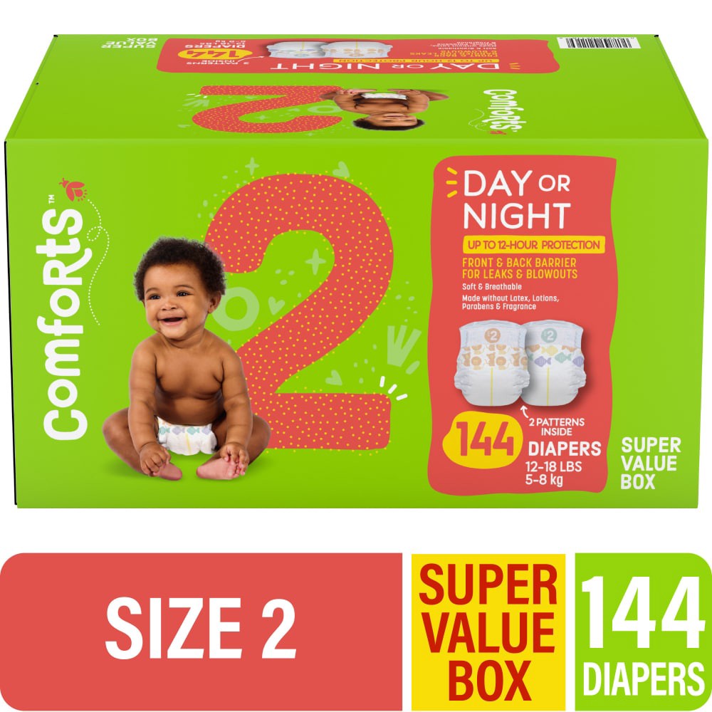 slide 2 of 5, Comforts Baby Diapers Size 2, 144 ct