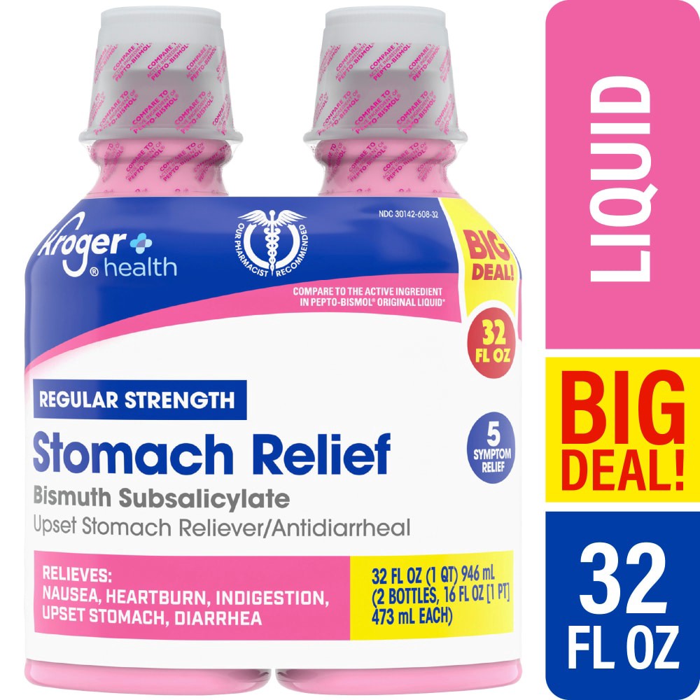 slide 4 of 5, Kroger® Health Regular Strength Stomach Relief Bottles, 2 ct; 16 fl oz