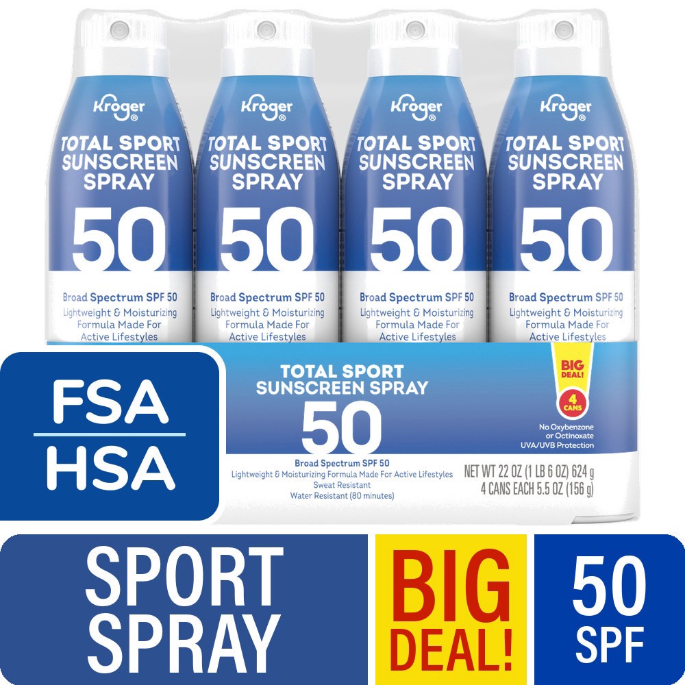 slide 5 of 6, Kroger® Sport Sunscreen Spray SPF 50, 4 ct / 5.5 oz