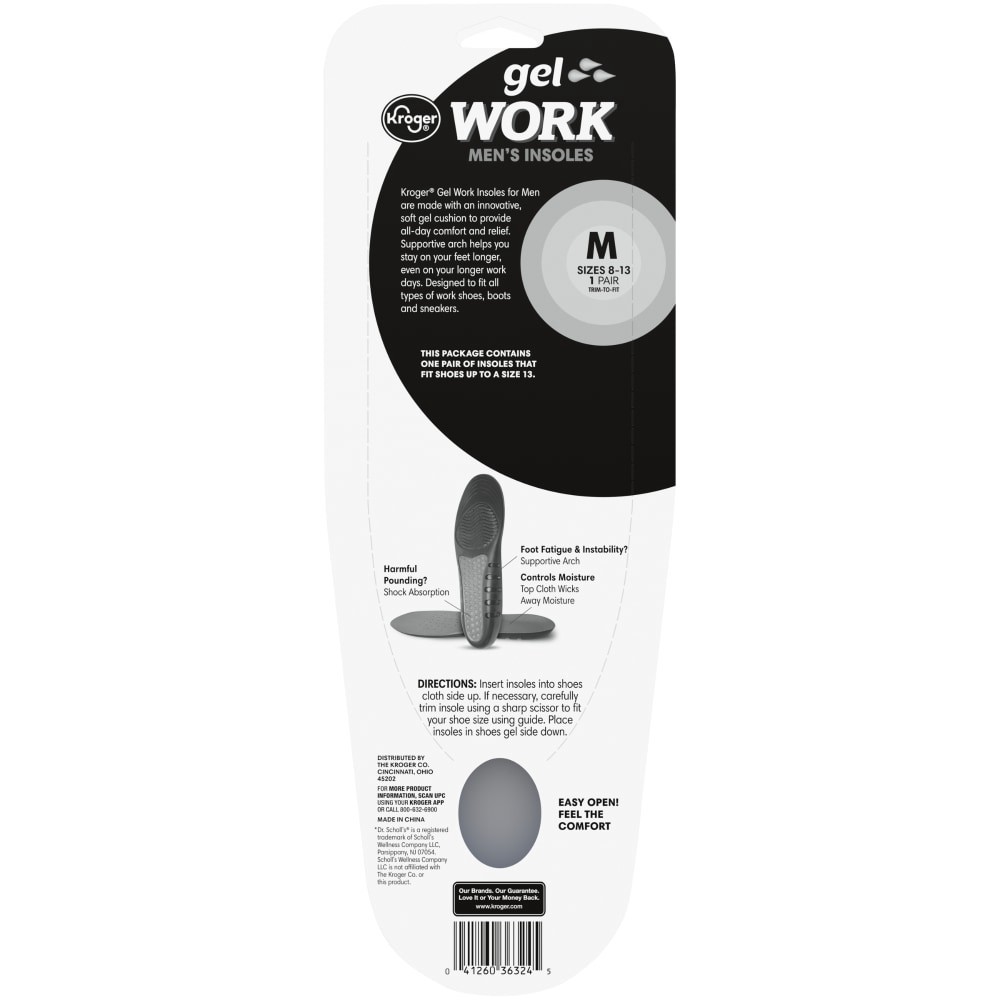slide 6 of 6, Kroger Men's Gel Work Insoles, 1 pair