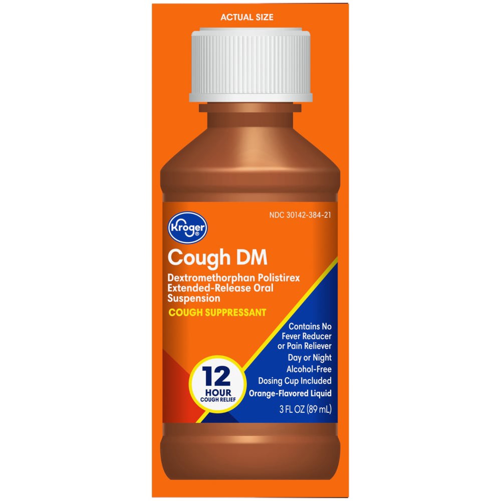 slide 4 of 4, Kroger Cough DM Orange Flavor Liquid Cough Suppressant, 3 fl oz