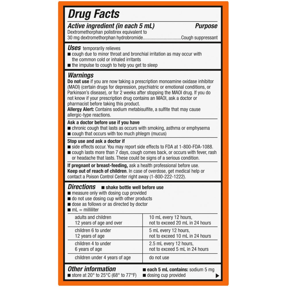 slide 3 of 4, Kroger Cough DM Orange Flavor Liquid Cough Suppressant, 3 fl oz