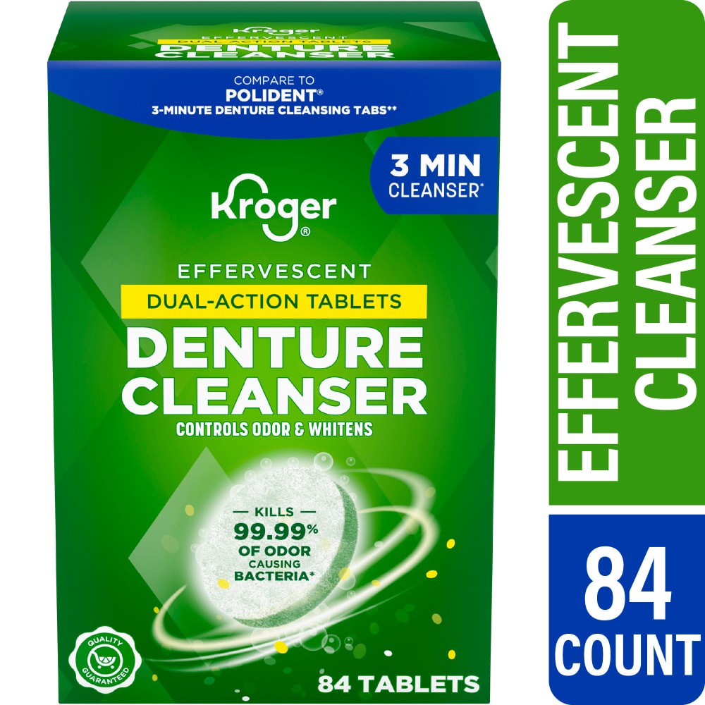 slide 3 of 5, Kroger Effervescent Dual Action Denture Cleanser Tablets, 84 ct