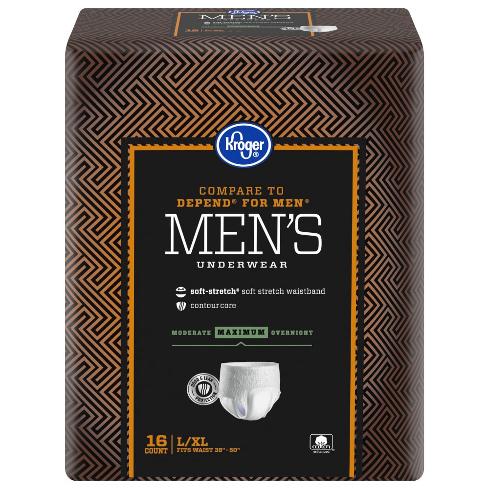 slide 3 of 3, Kroger Maximum Absorbency Underwear for Men L-XL, 16 ct