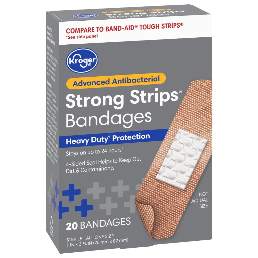 slide 2 of 4, Kroger Advanced Antibacterial Strong Strips Bandages, 20 ct