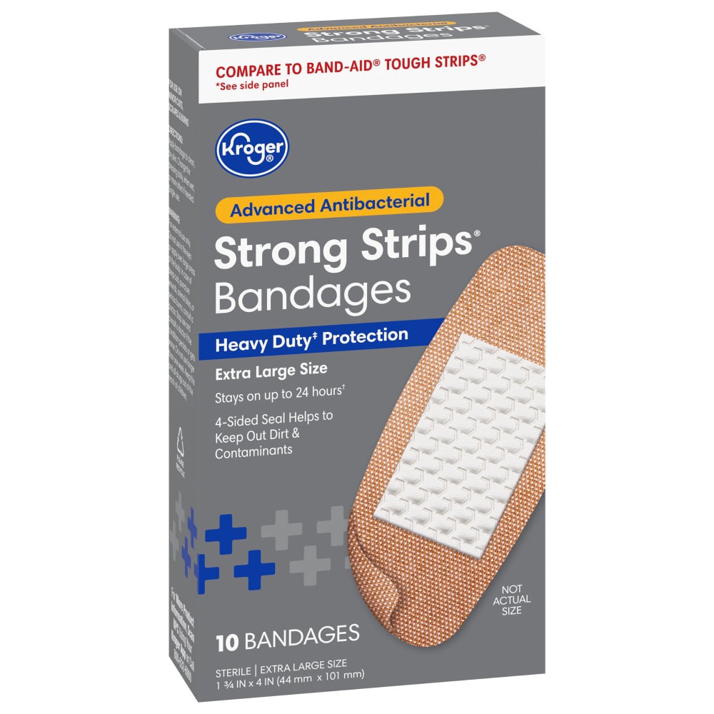 slide 6 of 6, Kroger Advanced Antibacterial Fabric Bandages Extra Large 1 3/4 In X 4 In, 10 ct