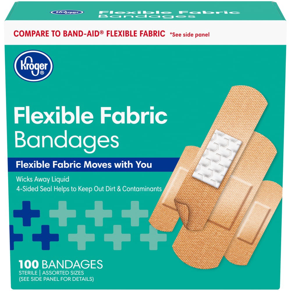slide 3 of 4, Kroger Fabric Bandages Assorted Sizes, 100 ct