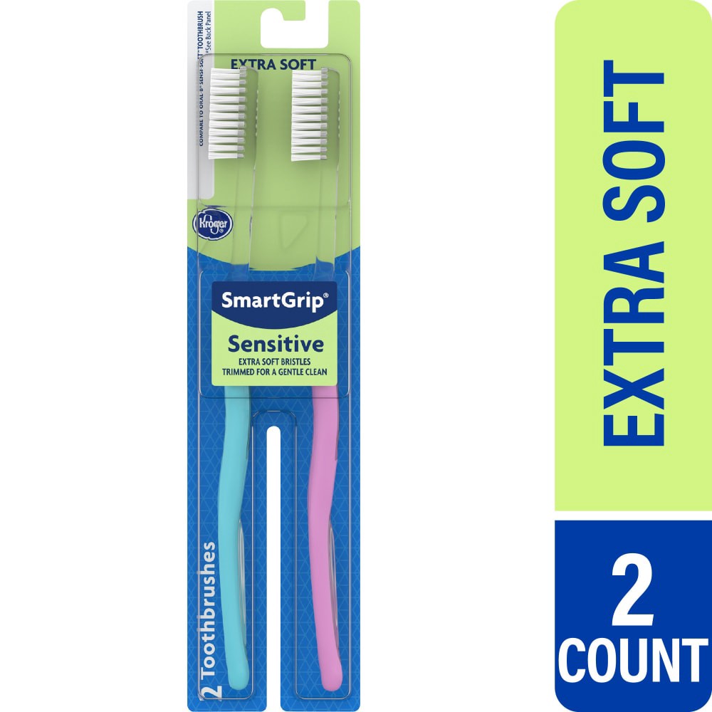slide 5 of 5, Kroger Smartgrip Sensitive Extra Soft Toothbrushes, 2 ct
