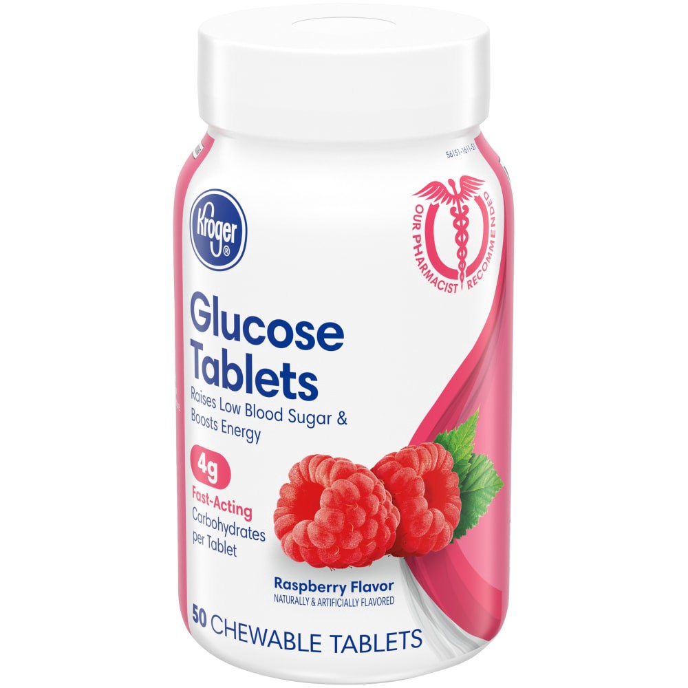 slide 3 of 3, Kroger Raspberry Flavored Glucose Chewable Tablets, 50 ct