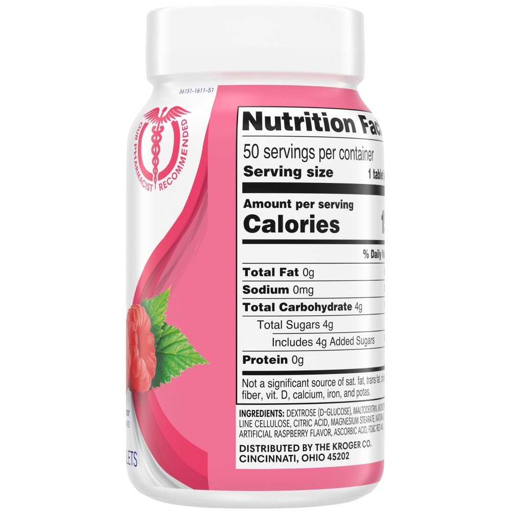 slide 2 of 3, Kroger Raspberry Flavored Glucose Chewable Tablets, 50 ct