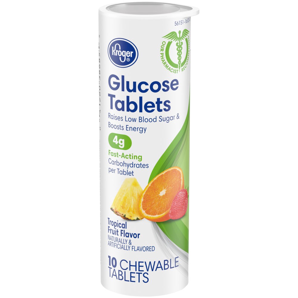slide 3 of 3, Kroger Tropical Fruit Glucose Chewable Tablets, 10 ct