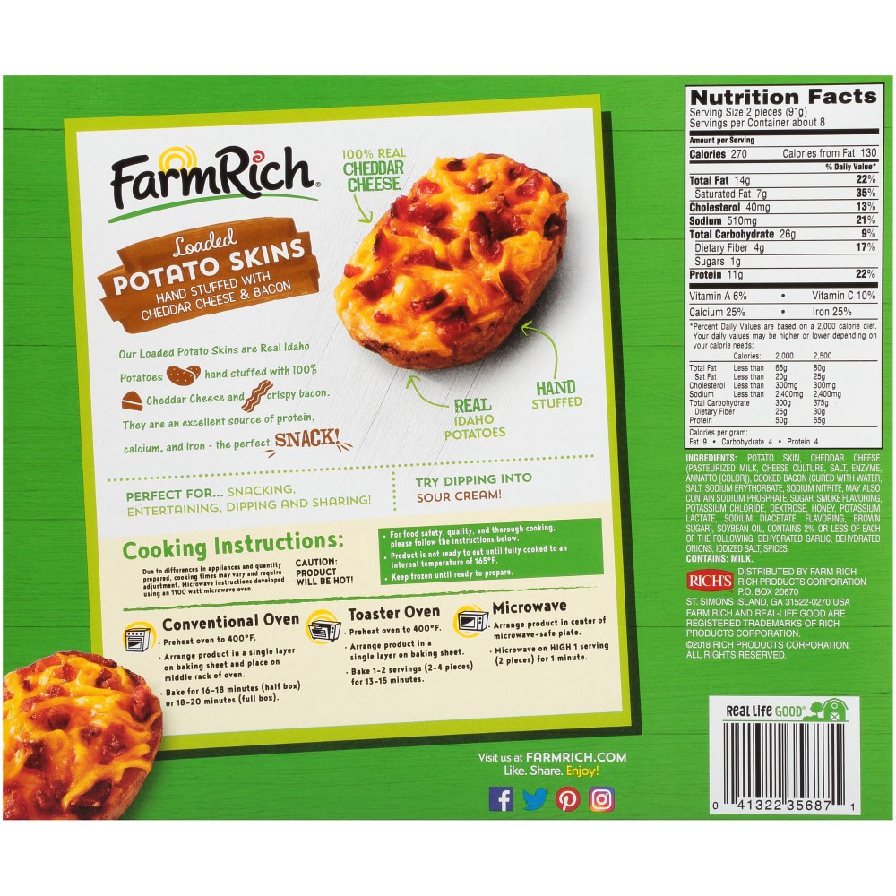 slide 4 of 5, Farm Rich Loaded Potato Skins 27.2 oz. Box, 27.2 oz