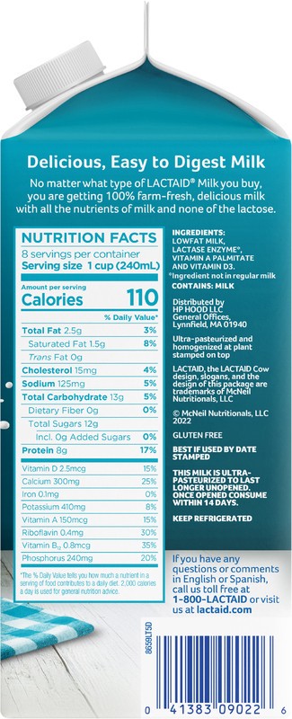 slide 2 of 5, Lactaid 1% Lowfat Milk, 64 oz, 1/2 gal