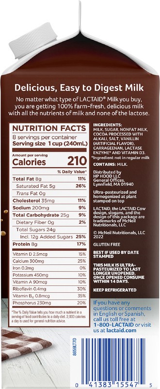 slide 3 of 5, Lactaid Chocolate Whole Milk, 64 oz, 1/2 gal