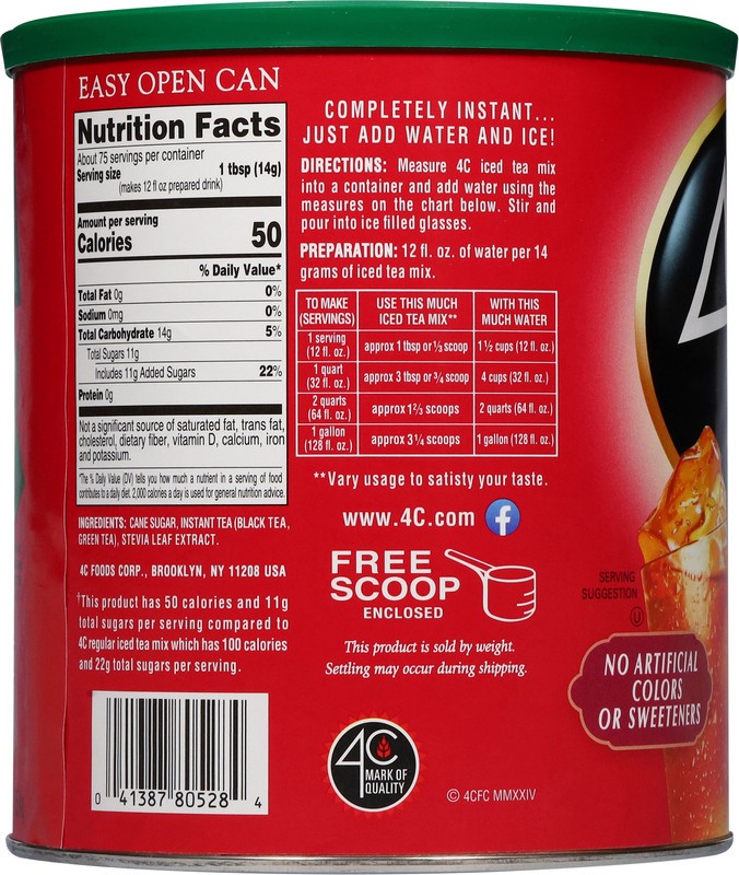slide 4 of 5, 4C 50% Less Sugar Southern Style Sweet Tea Iced Tea Mix 36.9 oz, 36.9 oz