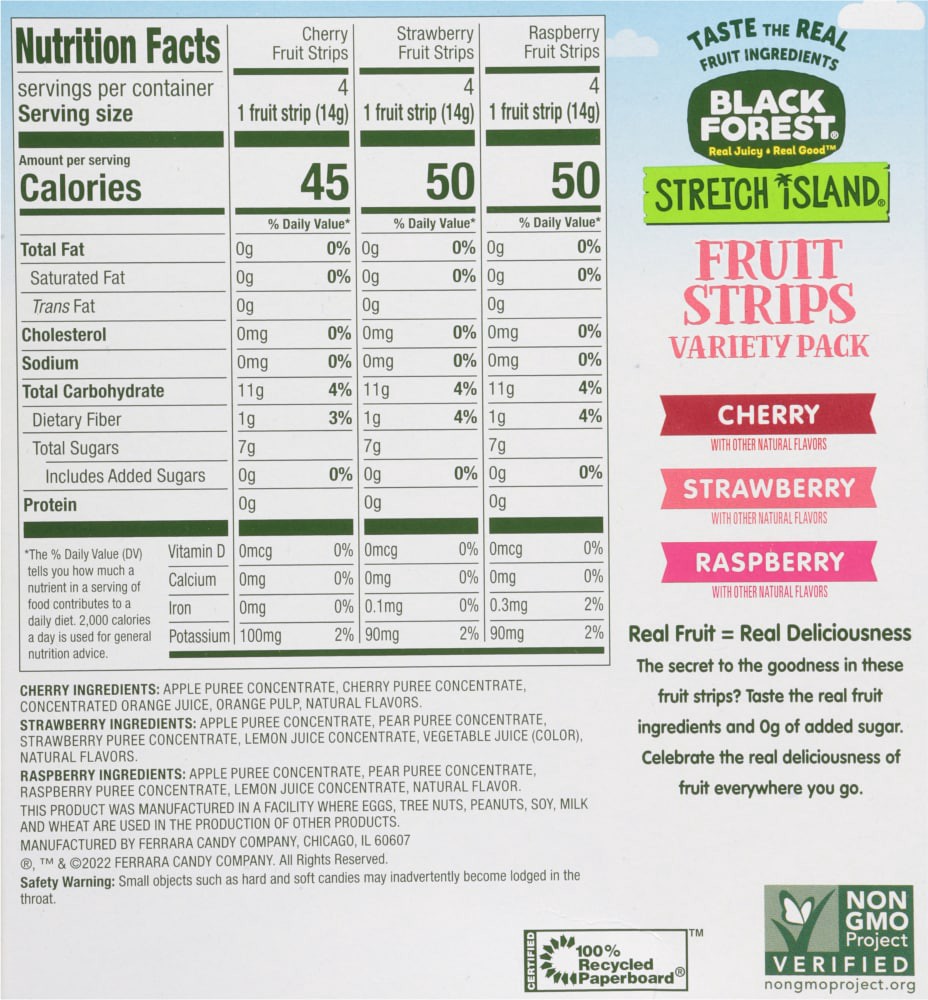 slide 5 of 5, Black Forest Cherry/Strawberry/Raspberry Fruit Strips Variety Pack 12 ea, 12 ct; 6 oz
