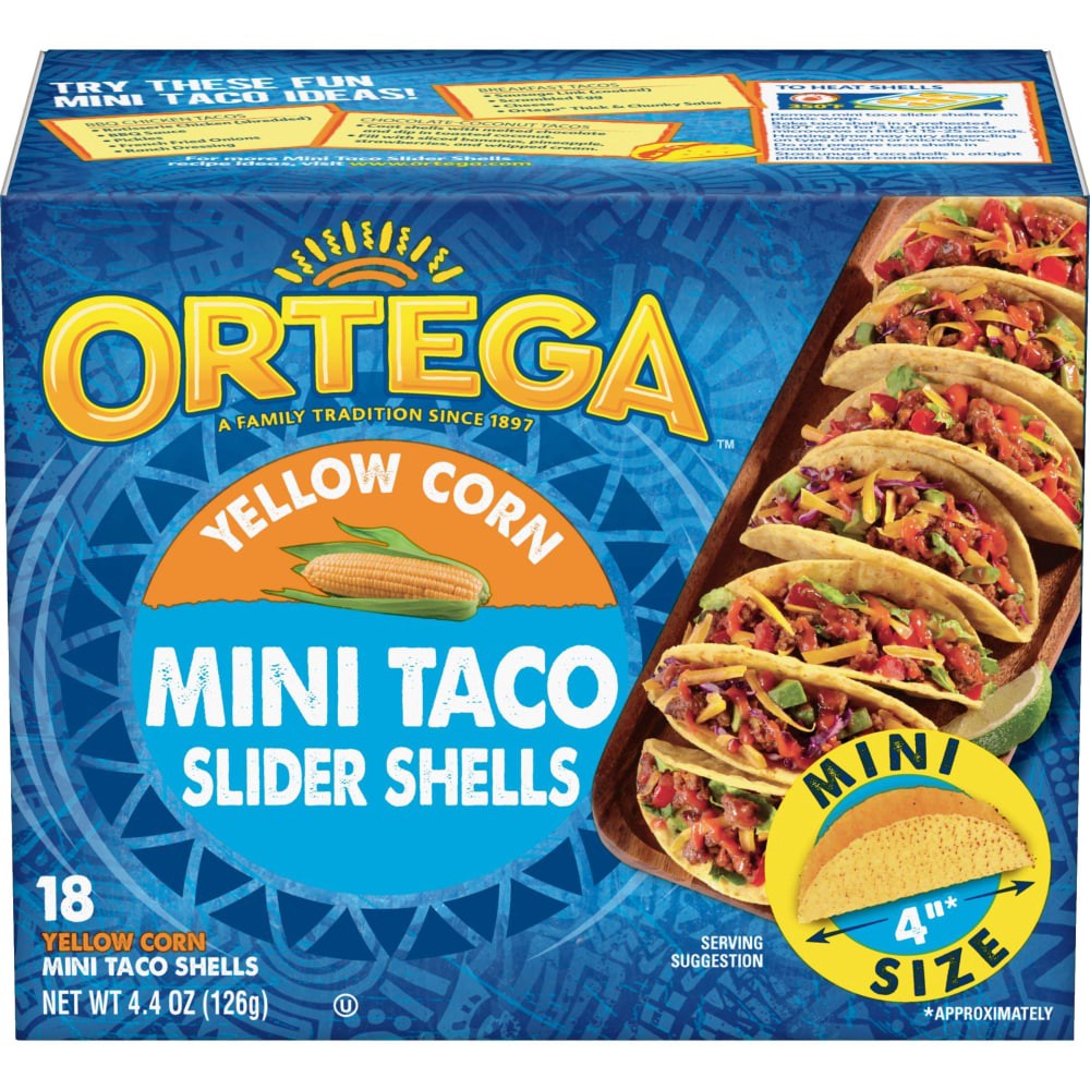 slide 1 of 6, Ortega Mini Taco Yellow Corn Slider Shells, 18 ct / 4.4 oz