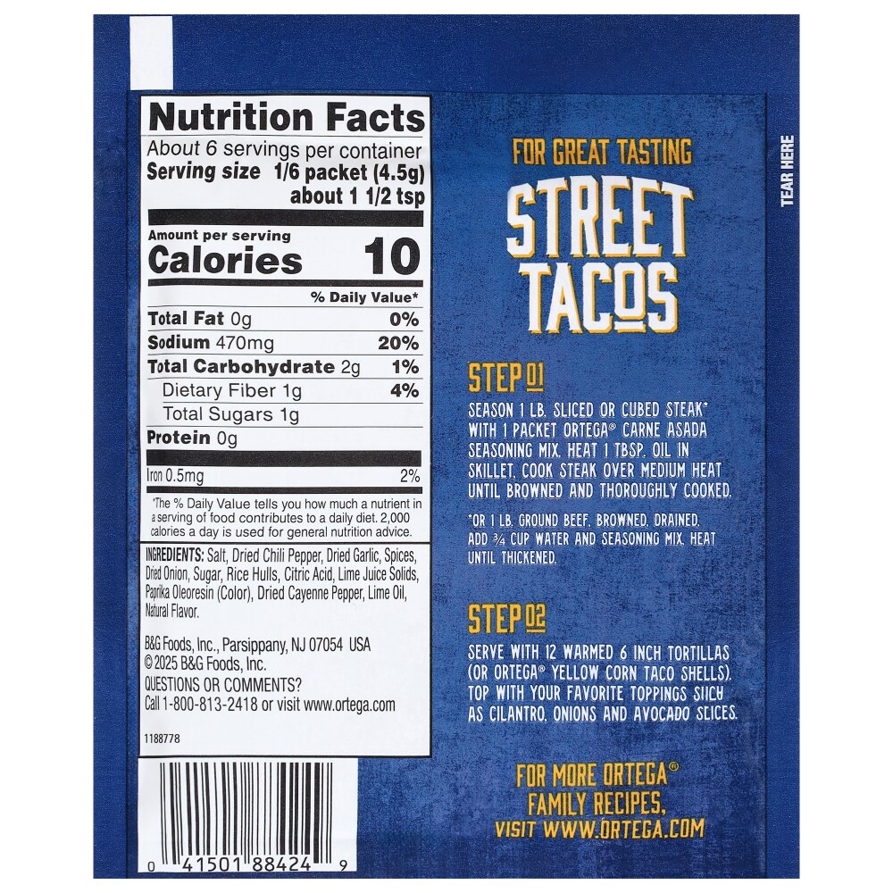 slide 4 of 6, Ortega® Carne Asada Street Taco Seasoing Mix, 1 oz