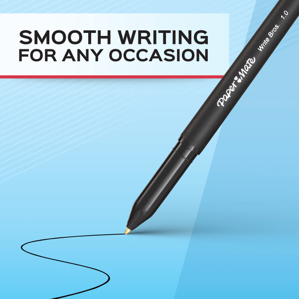 slide 3 of 6, Paper Mate Write Bros. Ballpoint Stick Pens, Medium Point, 1.0Mm, Black Barrel, Black Ink, Pack Of 60, 60 ct