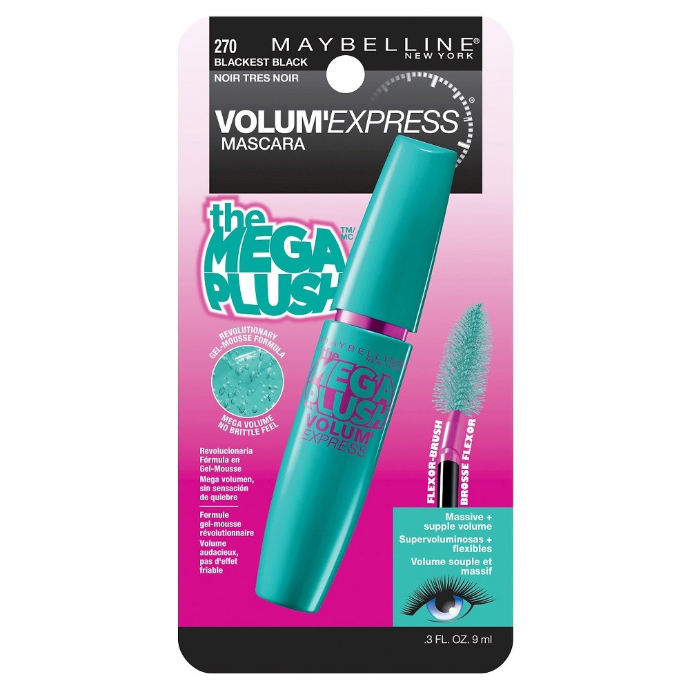 slide 2 of 6, Maybelline Volum' Express The Mega Plush Waterproof Mascara - 270 Blackest Black - 0.3 fl oz, 0.3 fl oz