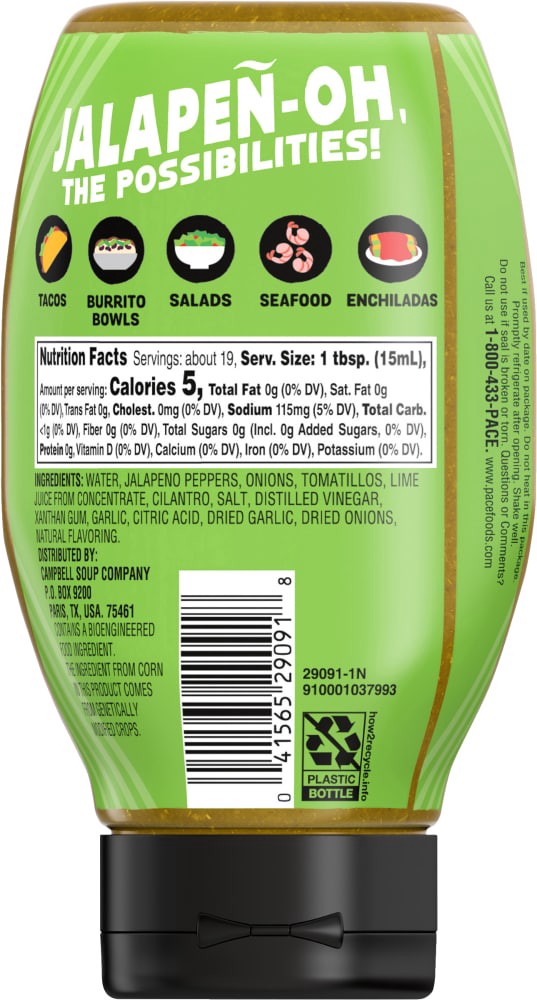slide 2 of 3, Pace Signature Sauces Cilantro Jalapeno Lime Sauce, 10.4 oz Bottle, 16 oz