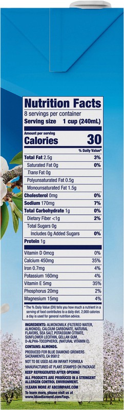 slide 5 of 5, Blue Diamond Almond Breeze Shelf-Stable Unsweetened Vanilla Almondmilk, 64 oz, 2 gal