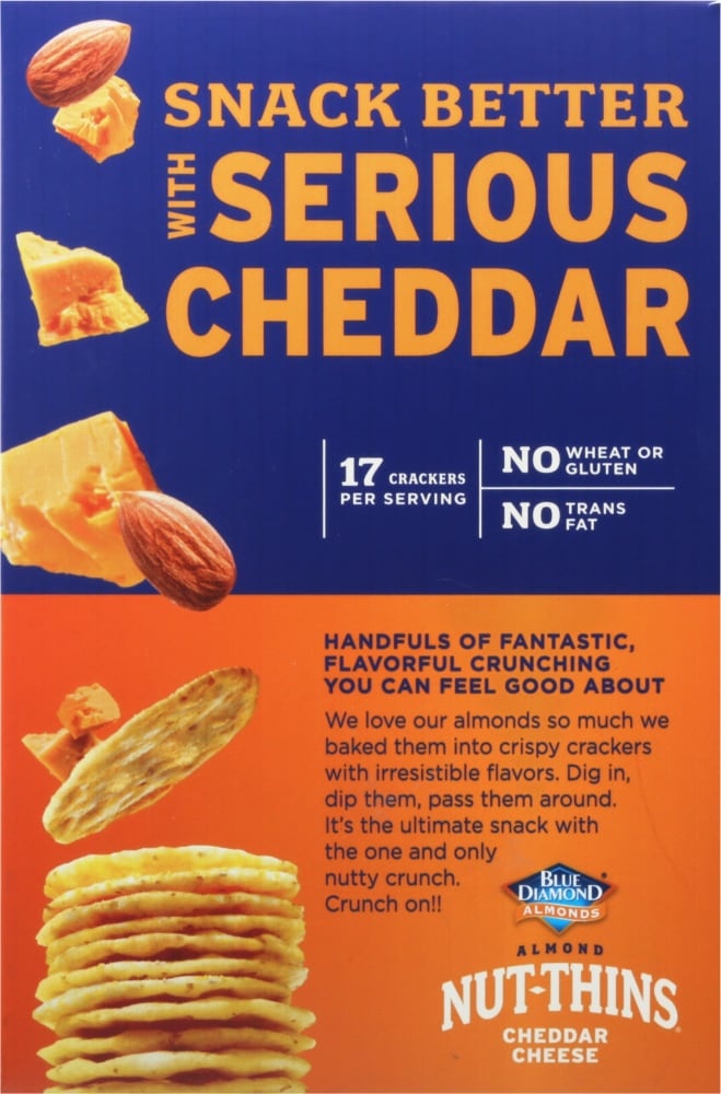 slide 2 of 5, Blue Diamond Nut-Thins Cheddar Cheese Almond Family Size Rice Cracker Snacks, 7.7 oz