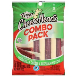 Frigo Cheese Heads Low Moisture Part Skim Mozzarella Cheese & Beef Salami Sticks Combo Pack, 6.32 oz, 8 count