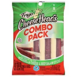 Frigo Cheese Heads Low Moisture Part Skim Mozzarella Cheese & Beef Salami Sticks Combo Pack, 6.32 oz, 8 count