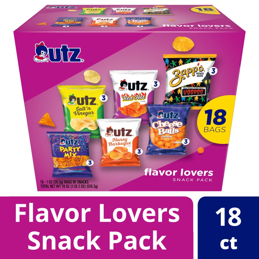slide 2 of 2, Utz Snack Pack, Flavor Lovers, 18 ct
