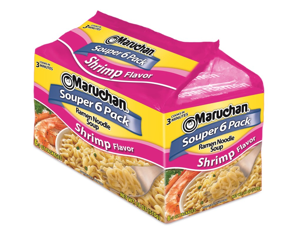 slide 4 of 4, Maruchan Souper 6 Pack Shrimp Flavor Ramen Noodle Soup 6 - 3 oz Packs, 6 ct; 3 oz