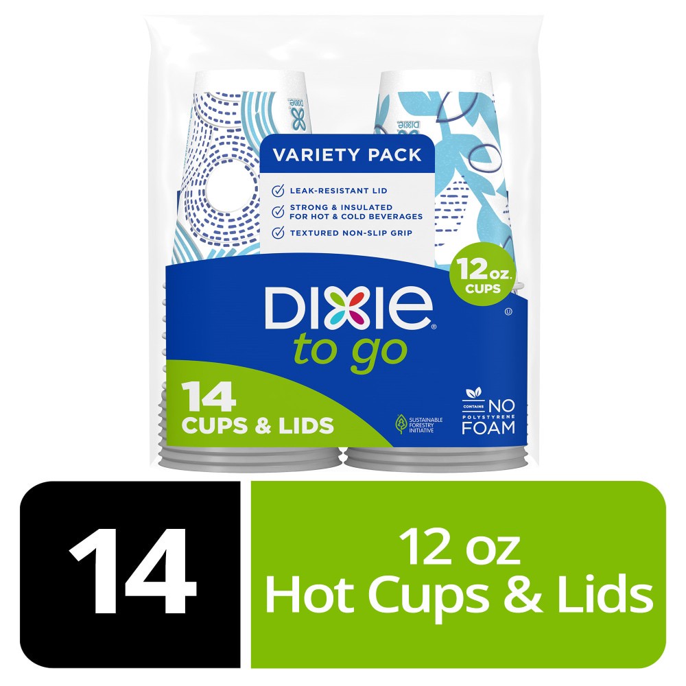 slide 5 of 6, Dixie To Go 12 Oz Paper Cups And Lids, 14 Count, 14 ct