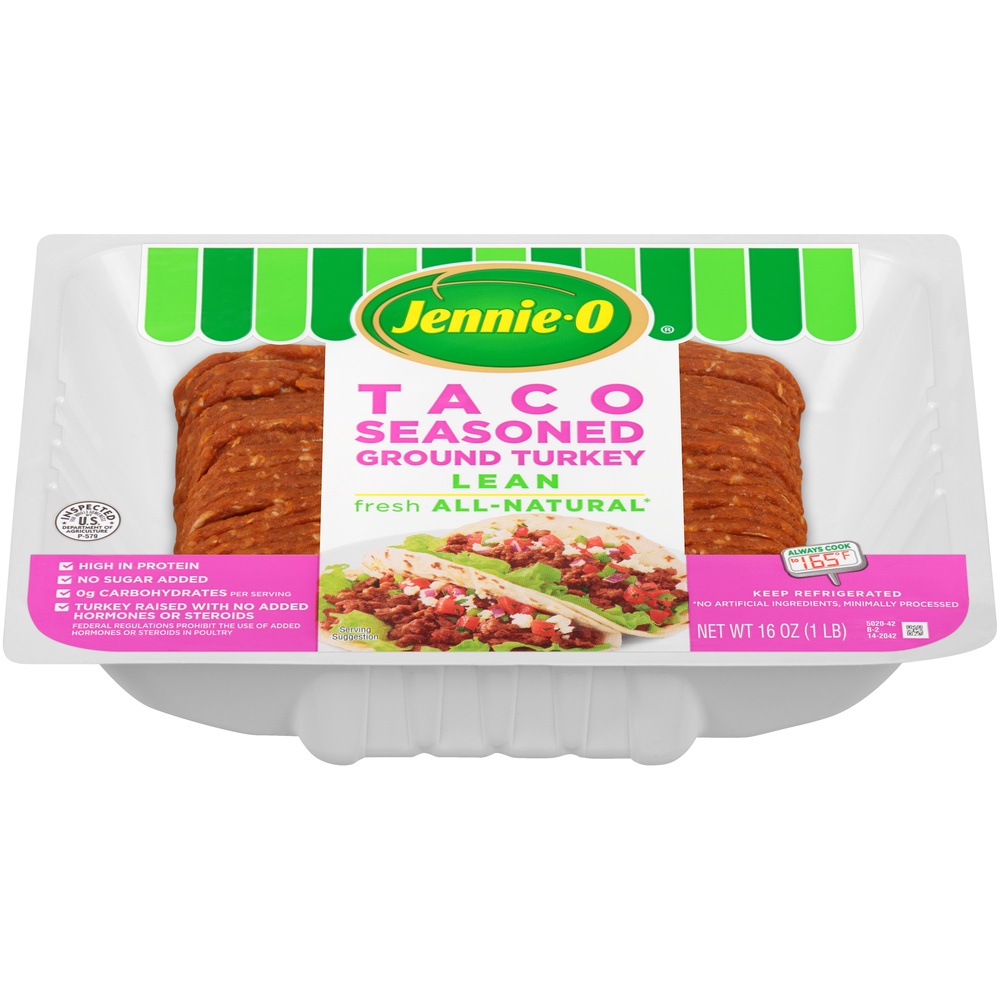 slide 2 of 7, JENNIE-O Taco Seasoned Ground Turkey - 1 lb. tray, 16 oz