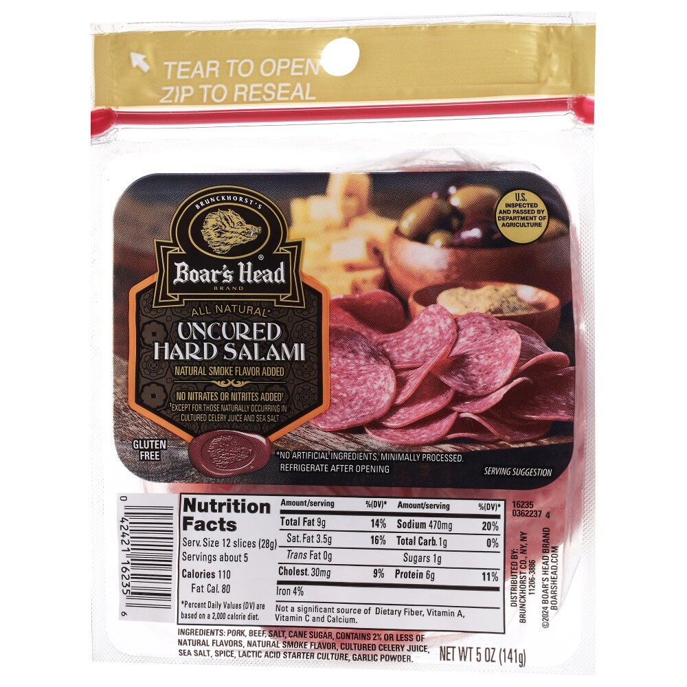 slide 2 of 6, Boar's Head Boar’s Head Uncured Pouch Hard Salami, 5 oz