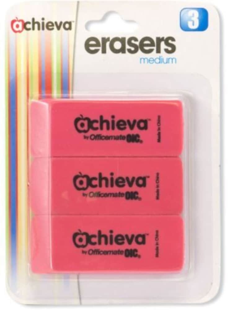 slide 1 of 1, Achieva Medium Pink Wedge Erasers - 3 Pack, 3 ct