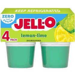 Jell-O Lemon-Lime Artificially Flavored Zero Sugar Ready-to-Eat Gelatin Snack Cups, 4 ct Cups