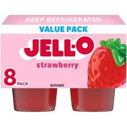 Jell-O Original Strawberry Artificially Flavored Ready-to-Eat Snack Cups Gelatin Value Pack, 8 ct Cups