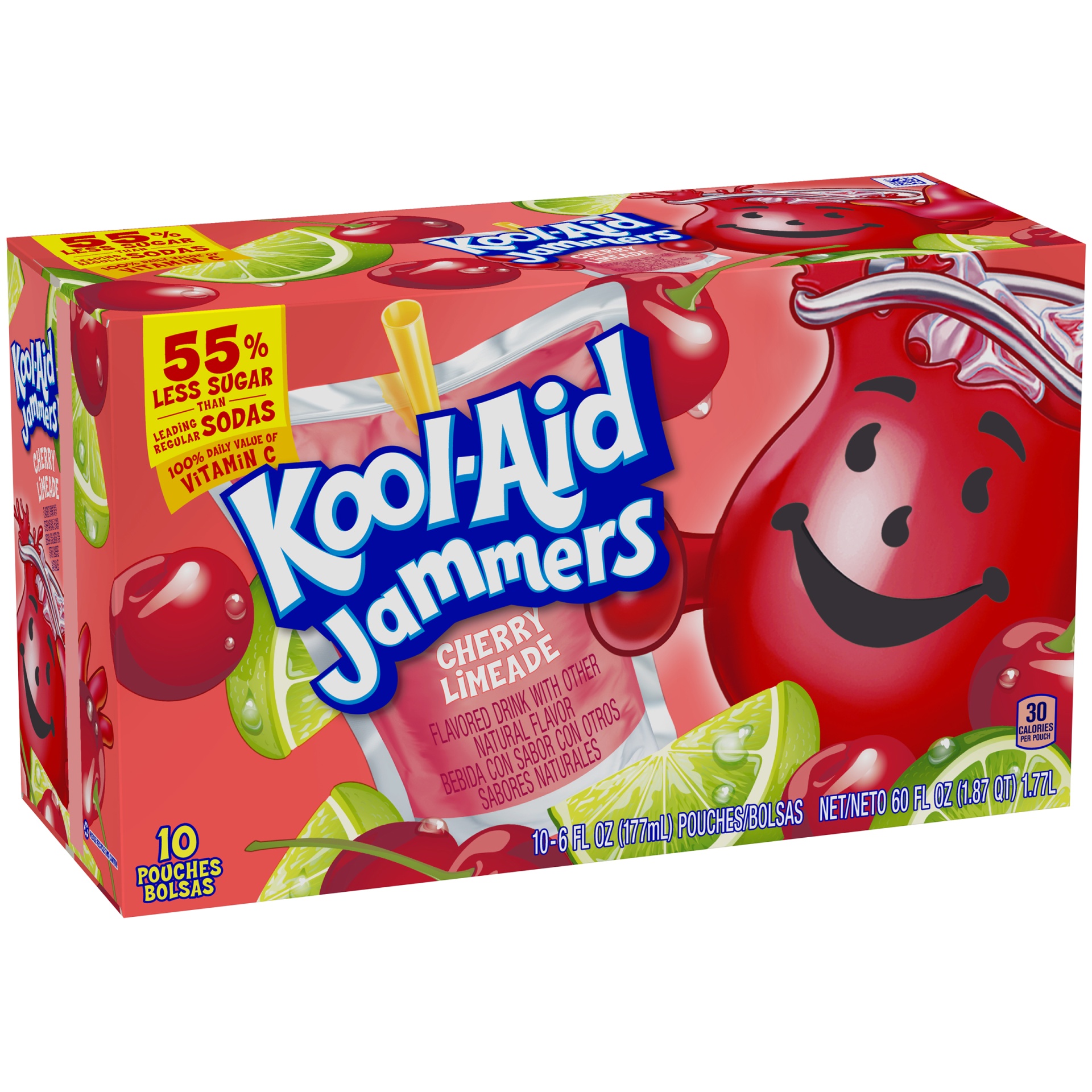 slide 2 of 6, Kool-Aid Jammers Cherry Limeade Naturally Flavored Soft Drink Pouches, 60 fl oz