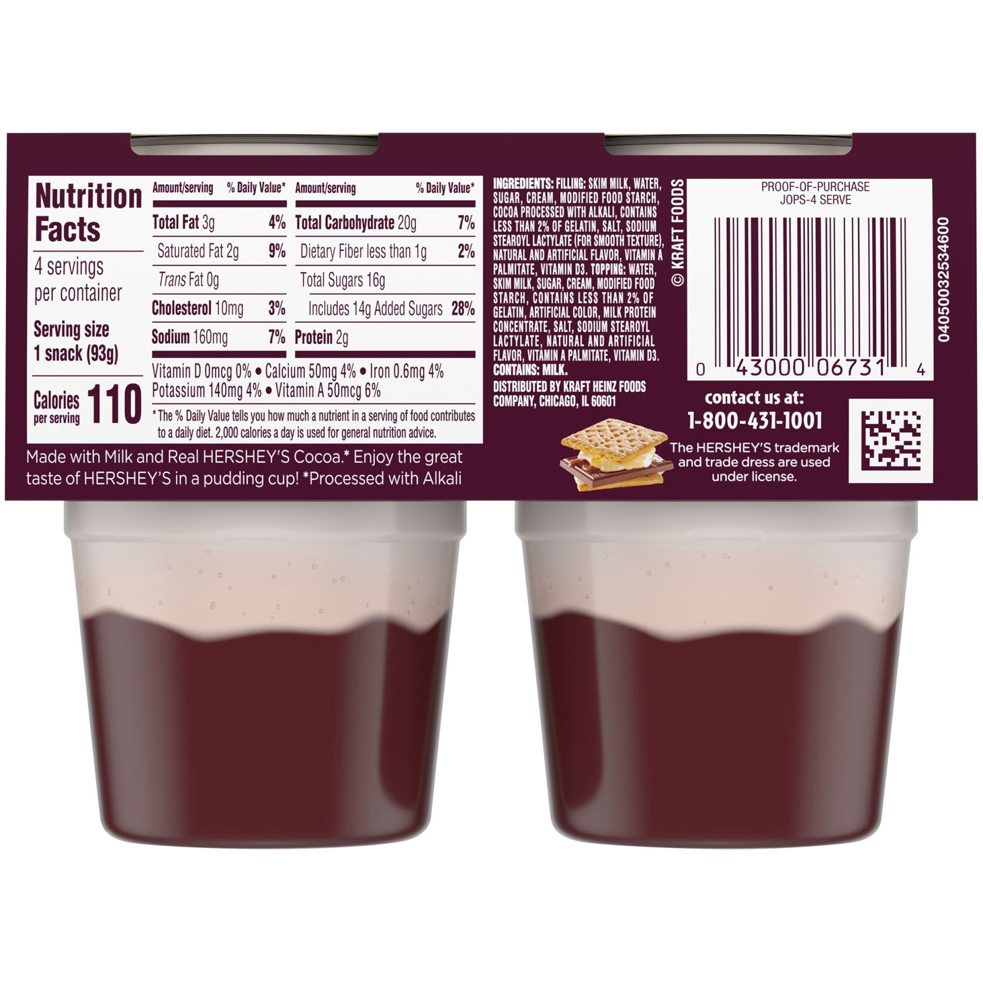 slide 5 of 6, Hershey's S'mores Ready-to-Eat Pudding Cups Snack with Milk & Real Cocoa, 4 ct Cups, 13.1 oz