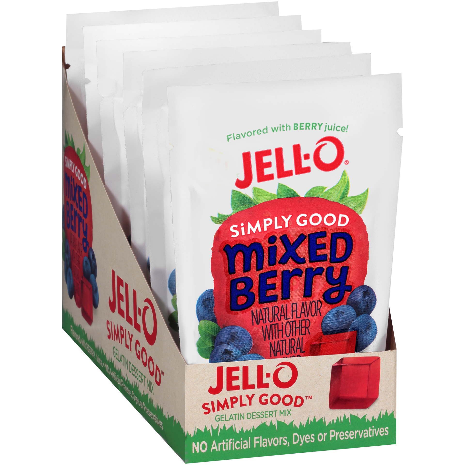 slide 2 of 6, Jell-O Simply Good Mixed Berry Gelatin Dessert Mix, 3 oz