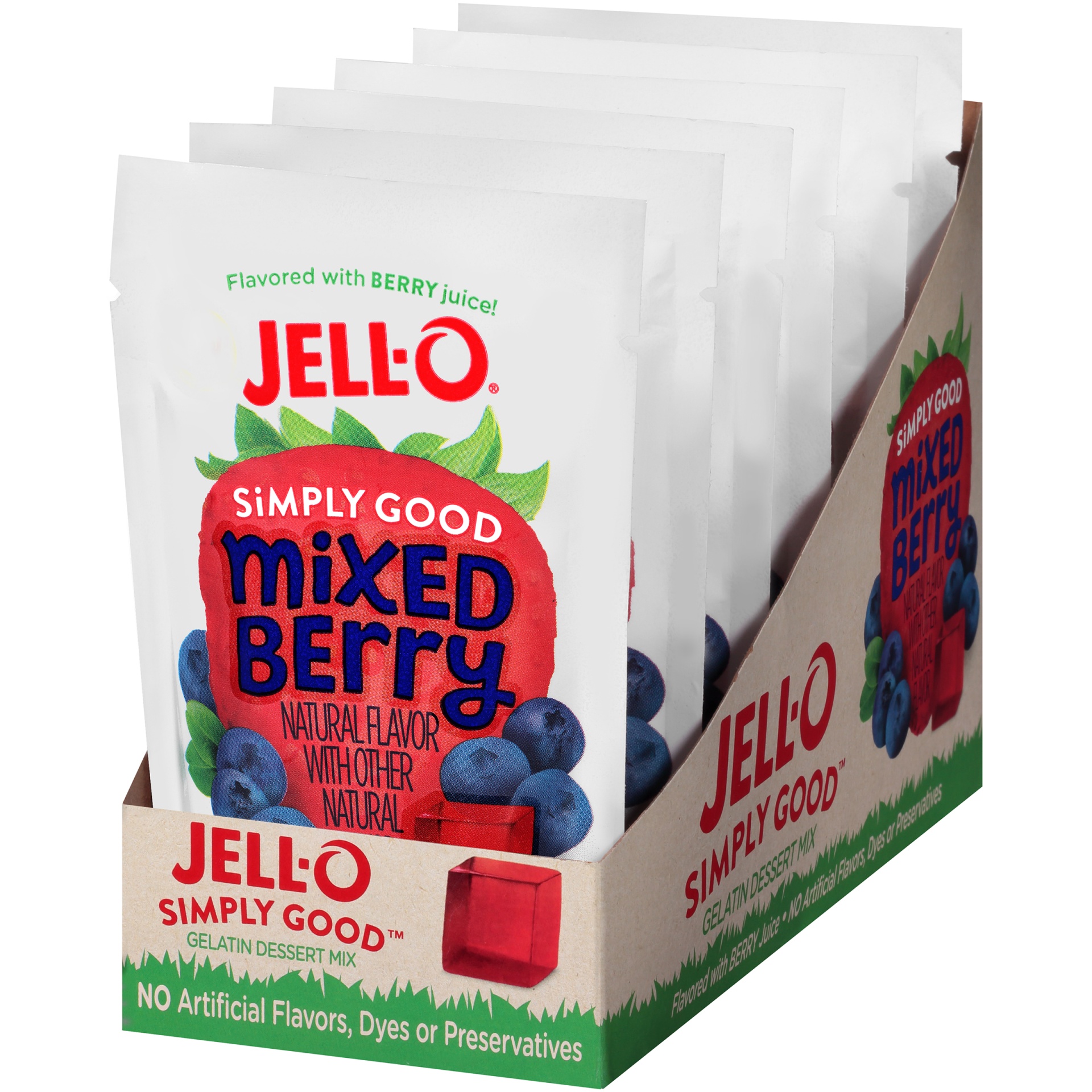 slide 3 of 6, Jell-O Simply Good Mixed Berry Gelatin Dessert Mix, 3 oz